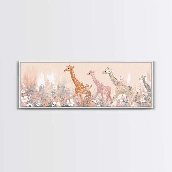 Gentle Giraffe with Pastel Flowers Canvas Print, Nursery Art, Wall Art Set of 3, Nursery Decor, Watercolor Art, Nursery, NUR-3x1-42