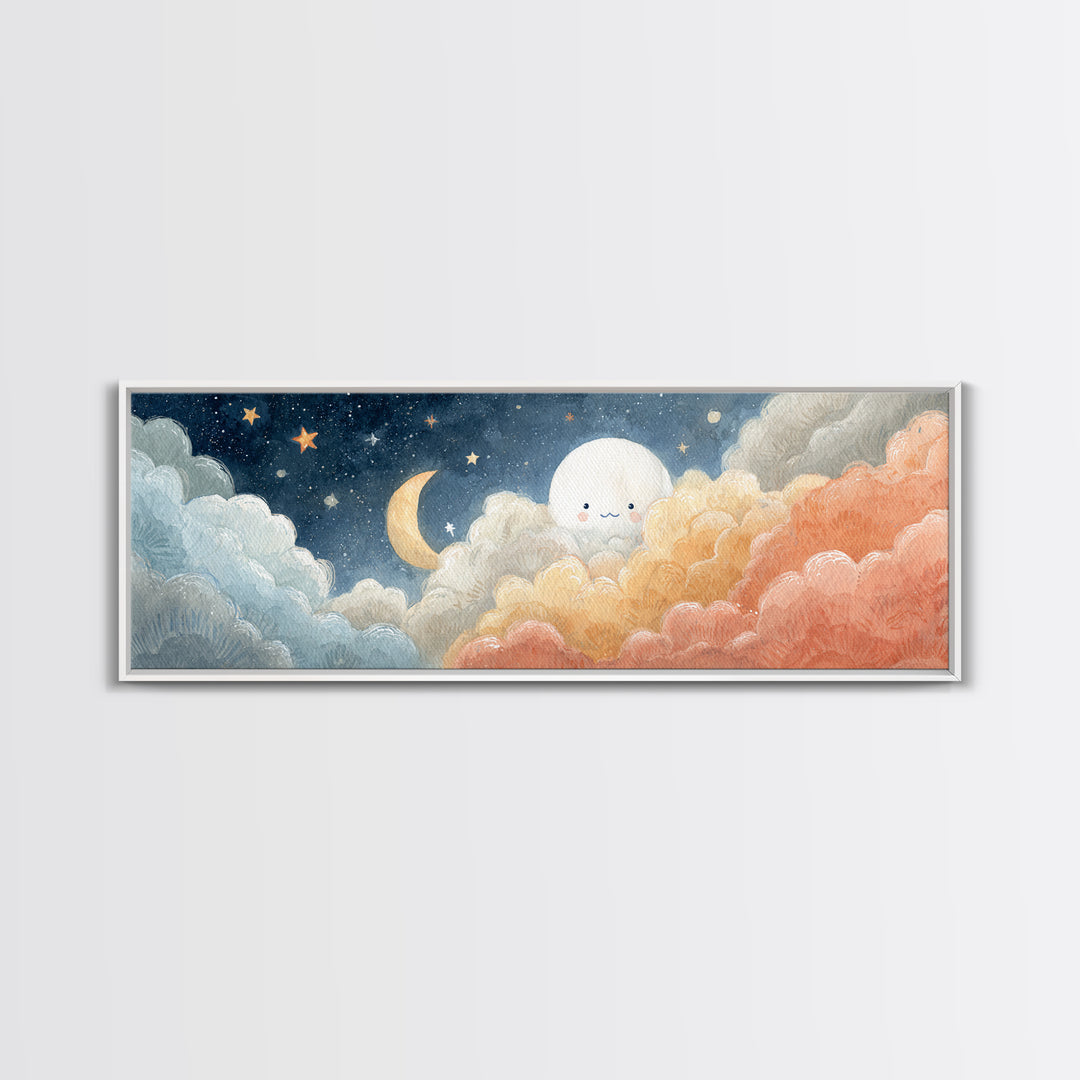 Moon and Stars Canvas Print, Nursery Art, Art Print, Nursery Decor, Fine Art, Nursery 243, Wall Art Set of, Girl Nursery Decor, NUR-3x1-43