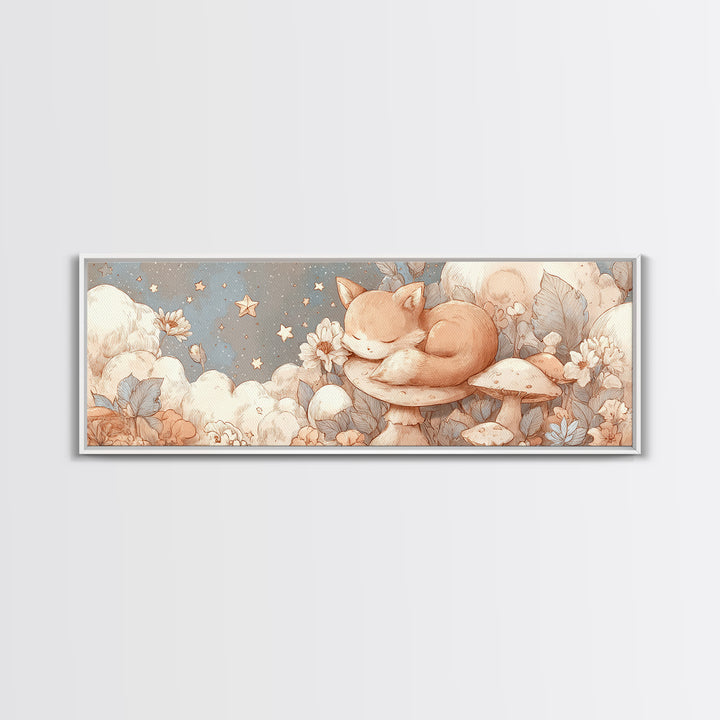 Woodland Fox Tucked Framed Canvas Print, Nursery Art, Gallery Decor, Nursery Decor, Fine Art, Nursery, Wall Art, Wall Decor, NUR-3x1-44