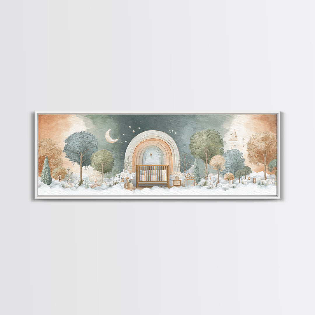 Rainbow Arch with Muted Nursery Colors Framed Canvas Print, Nursery Art, Digital Art, Nursery Decor, Oil Painting, Nursery, NUR-3x1-47