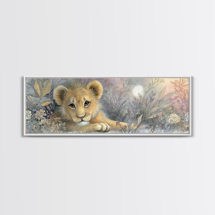 Lion Cub with Soft Golden Mane Canvas Print, Nursery Art, Woodland Nursery, Nursery Decor, Abstract Art, Nursery, Gallery Decor, NUR-3x1-49