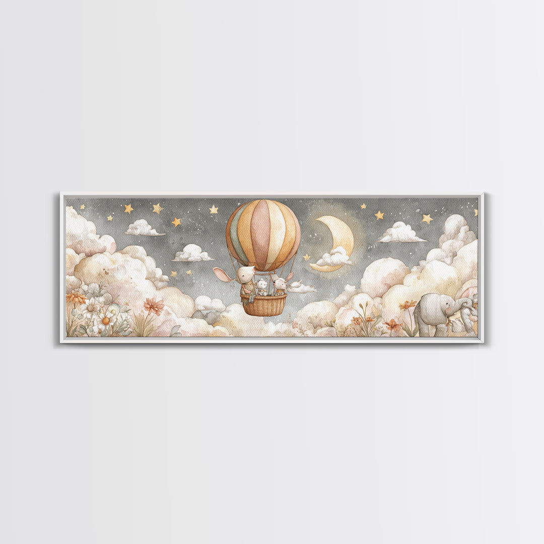 Floating Hot Air Balloon Framed Canvas Print, Nursery Art, Room Decor, Nursery Decor, Abstract Art, Nursery, Printable Art, NUR-3x1-52
