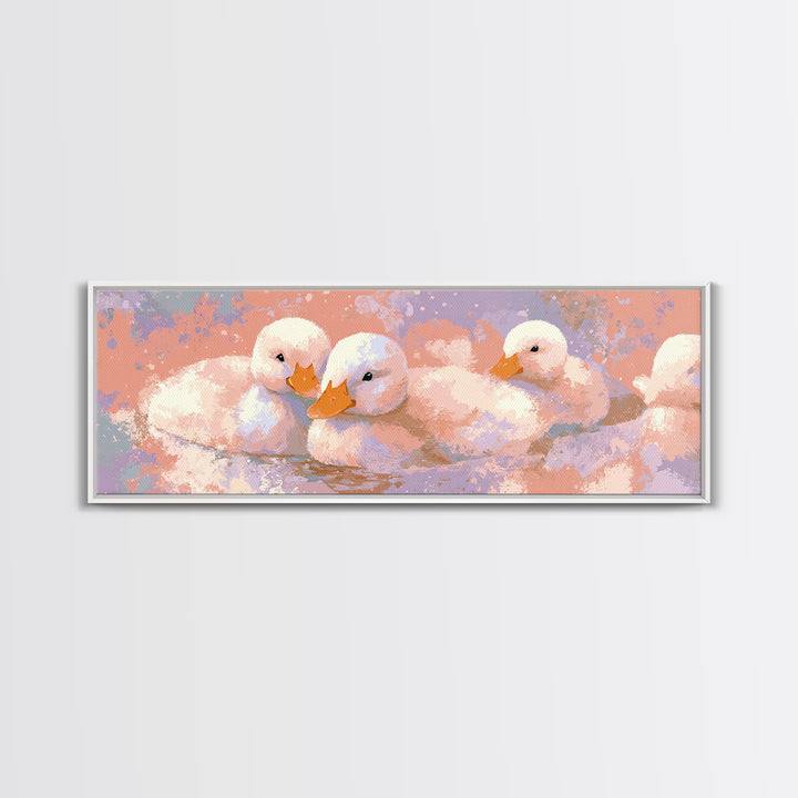 Ducklings Following a Mother Duck Canvas Print, Nursery Art, Playroom Wall Art, Nursery Decor, Nursery, Statement Artwork, NUR-3x1-54