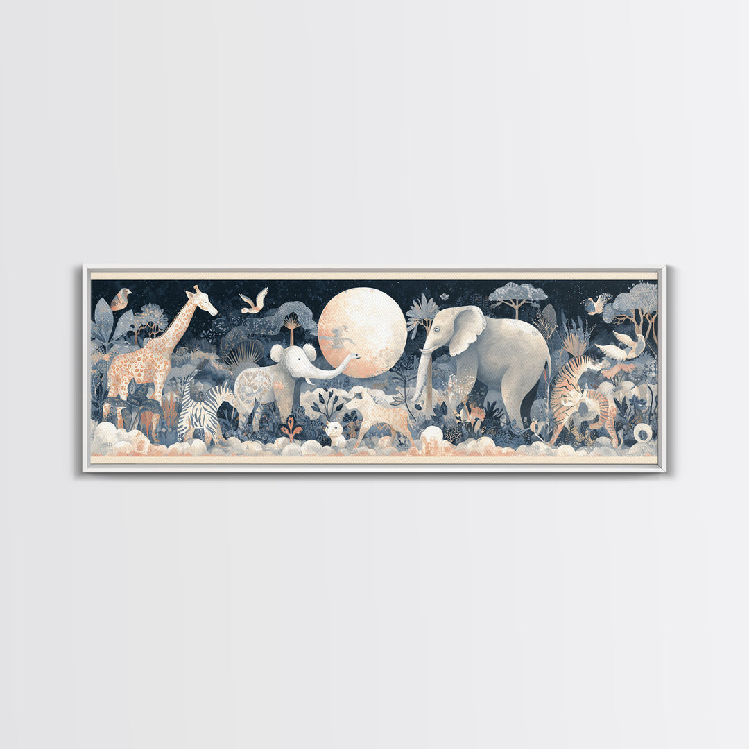 Pastel Jungle Animals Framed Canvas Print, Nursery Art, Nursery Prints, Nursery Decor, Fine Art, Nursery, Kids Wall Decor, NUR-3x1-58