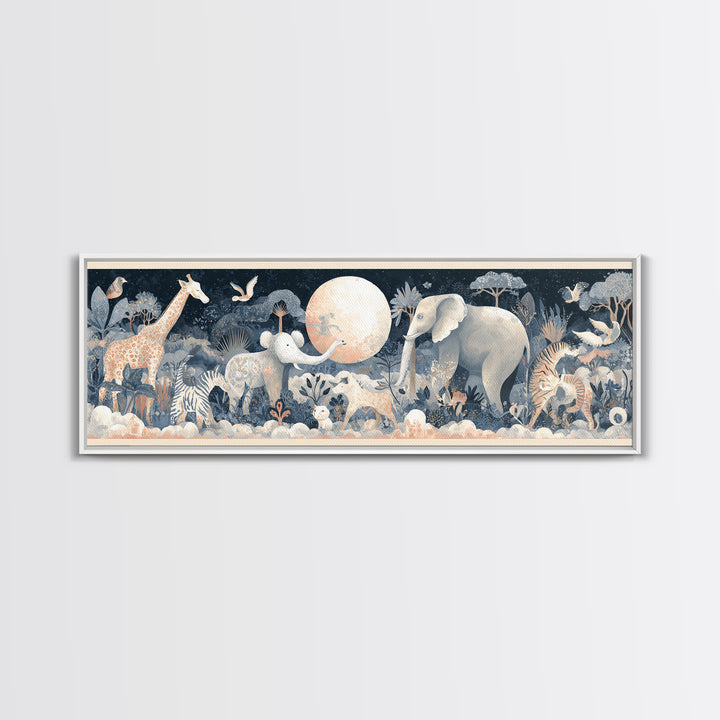 Pastel Jungle Animals Framed Canvas Print, Nursery Art, Nursery Prints, Nursery Decor, Fine Art, Nursery, Kids Wall Decor, NUR-3x1-58