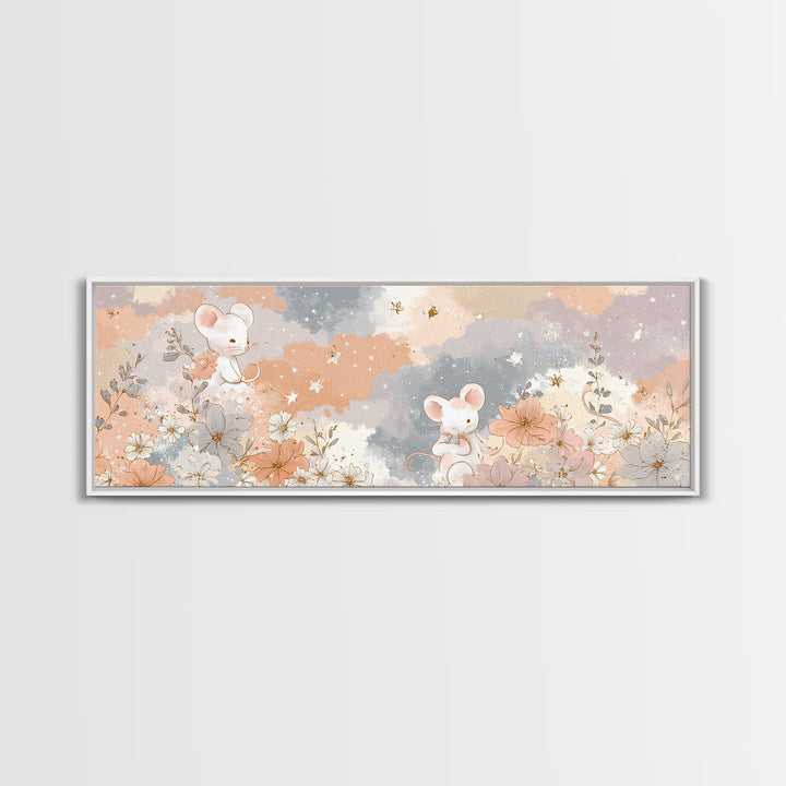 Ballet Mouse in Storybook Style Framed Canvas Print, Nursery Art, Statement Artwork, Nursery Decor, Fine Art, Nursery, NUR-3x1-60