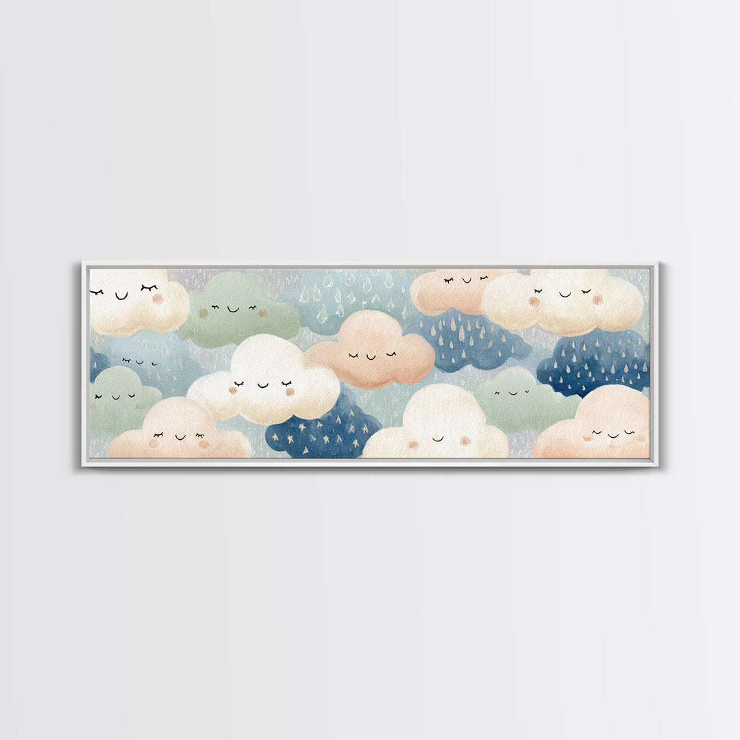 Clouds and Raindrops Canvas Print, Nursery Art, Home Decor, Nursery Decor, Oil Painting, Nursery, Contemporary Art, Wall Art, NUR-3x1-62