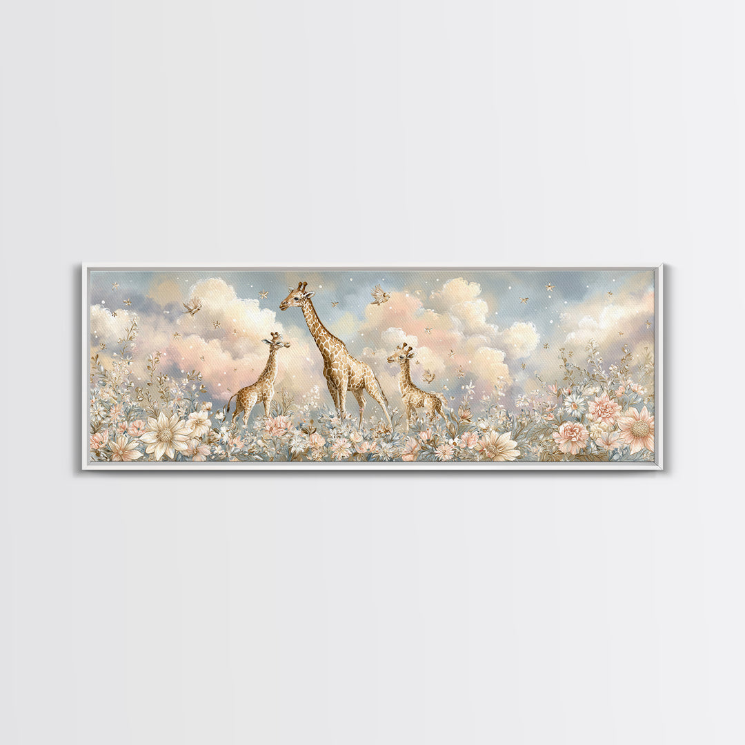 Gentle Giraffe with Pastel Flowers Canvas Print, Nursery Art, Wall Art Set of 3, Nursery Decor, Watercolor Art, Nursery, NUR-3x1-66