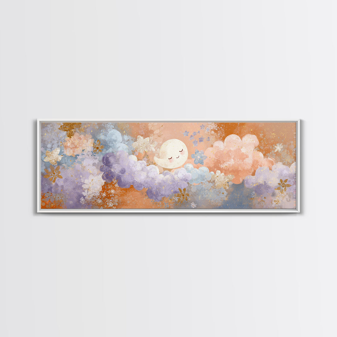 Moon and Stars Framed Canvas Print, Nursery Art, Printable Art, Nursery Decor, Abstract Art, Nursery, Watercolor Print, NUR-3x1-67