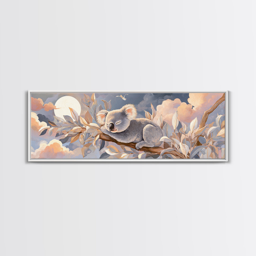 Sleeping Koala on Eucalyptus Branch Framed Canvas Print, Nursery Art, Watercolor Print, Nursery Decor, Oil Painting, Nursery, NUR-3x1-77