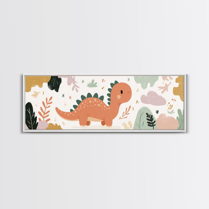 Tiny Dinosaur with Friendly Expression Framed Canvas Print, Nursery Art, Nursery Wall Decor, Nursery Decor, Oil Painting, NUR-3x1-79