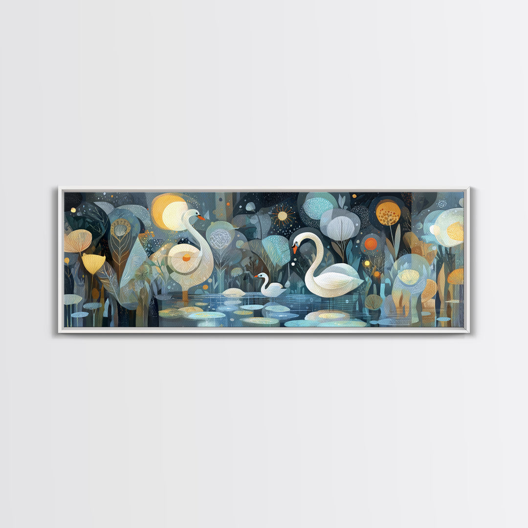 Swan and Cygnet Canvas Print, Nursery Art, Art Print, Nursery Decor, Fine Art, Nursery 280, Wall Art Set of, Girl Nursery Decor, NUR-3x1-80