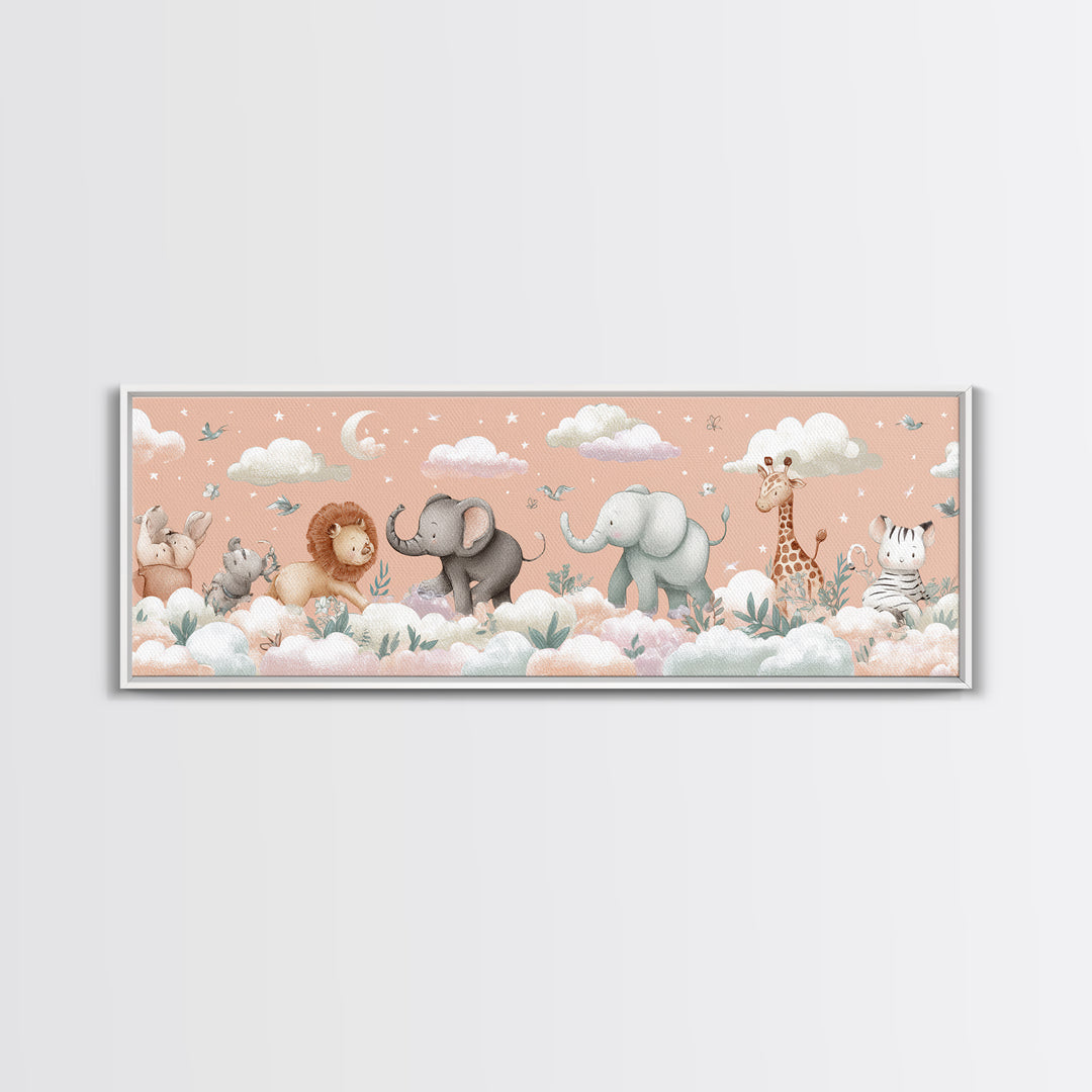 Pastel Jungle Animals Framed Canvas Print, Nursery Art, Nursery Prints, Nursery Decor, Fine Art, Nursery, Kids Wall Decor, NUR-3x1-82
