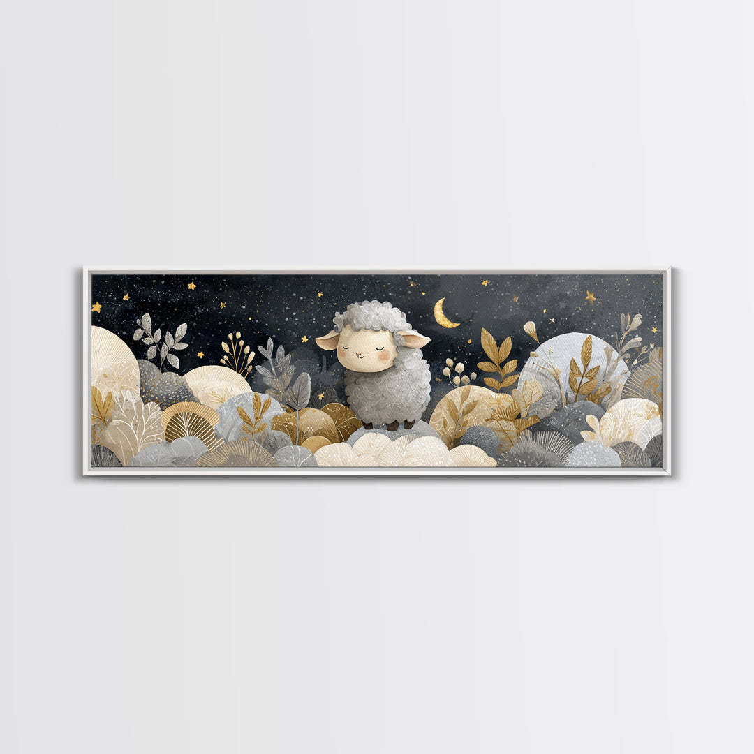 Little Lamb under a Starry Sky Canvas Print, Nursery Art, Nursery Decor, Fine Art, Nursery, Kids Wall Art, Woodland Nursery, NUR-3x1-83