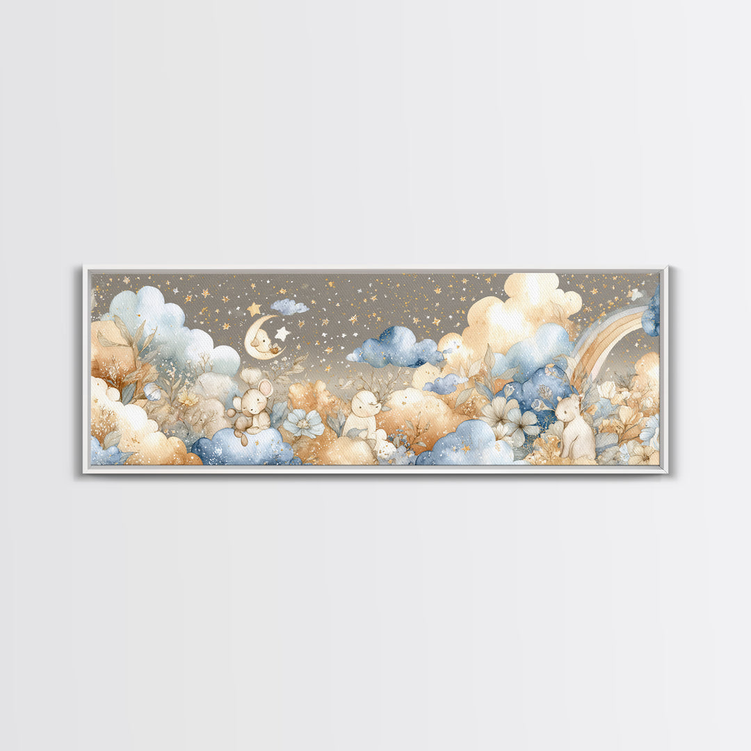 Clouds and Raindrops Canvas Print, Nursery Art, Wall Art Print, Nursery Decor, Watercolor Art, Nursery, Baby Girl Nursery, NUR-3x1-86
