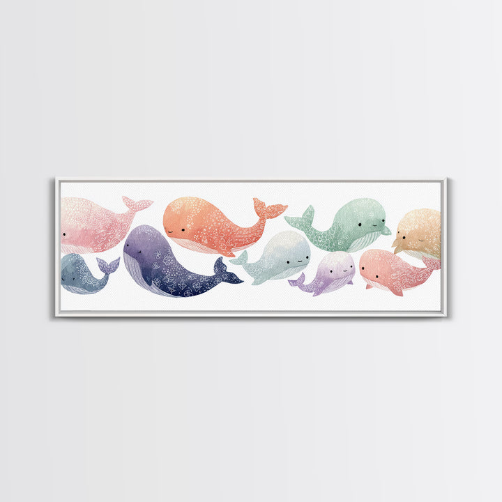 Friendly Ocean Creatures Canvas Print, Nursery Art, Minimalist Decor, Nursery Decor, Fine Art, Nursery, Nursery Wall Decor, NUR-3x1-88