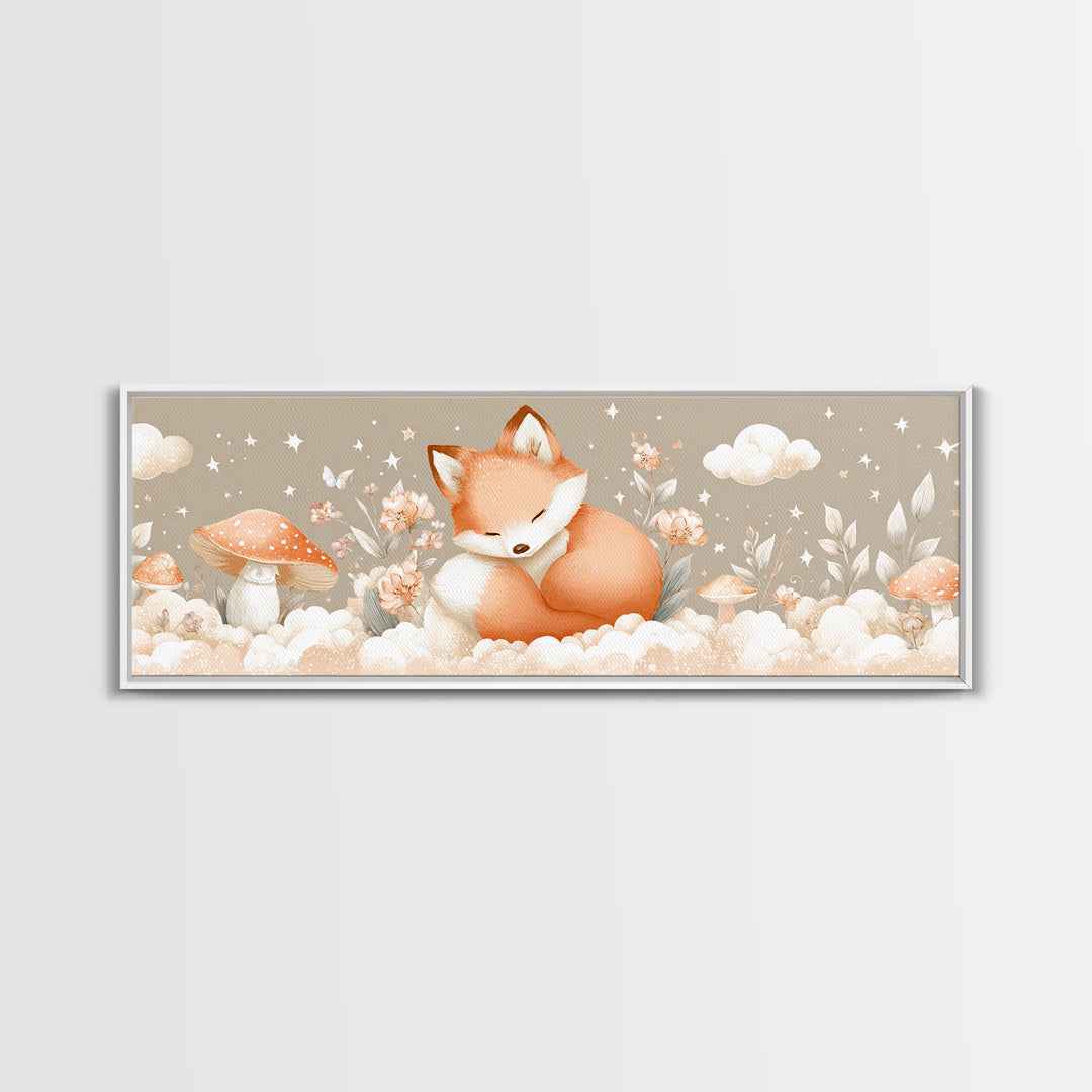 Woodland Fox Tucked Canvas Print, Nursery Art, Wall Hangings, Nursery Decor, Oil Painting, Nursery, Digital Download Art, NUR-3x1-92