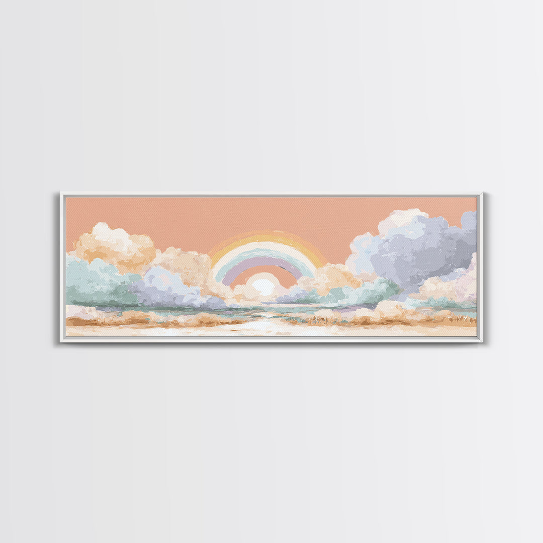 Rainbow Arch with Muted Nursery Colors Canvas Print, Nursery Art, Textured Painting, Nursery Decor, Oil Painting, Nursery, NUR-3x1-95