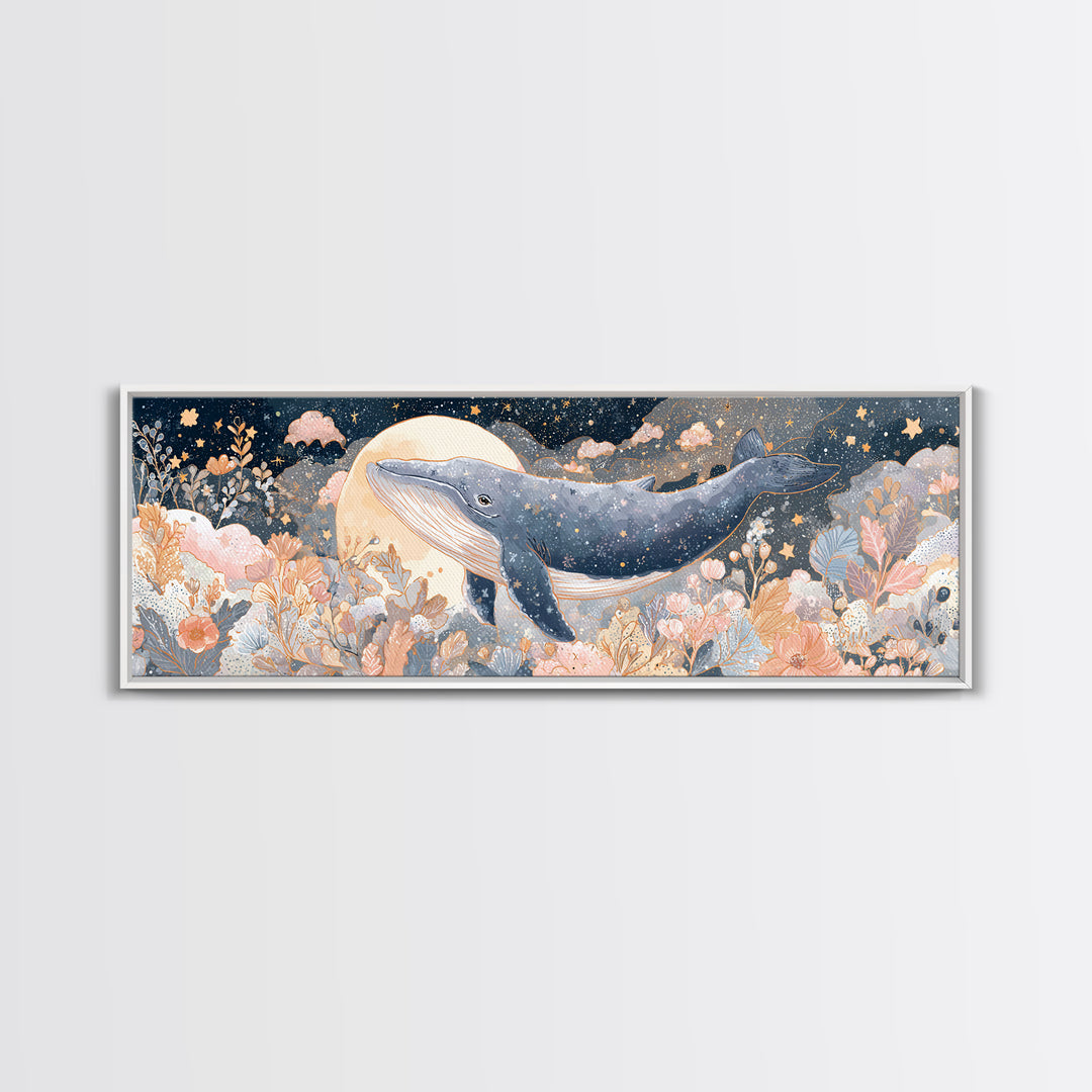 Whale and Tiny Stars Canvas Print, Nursery Art, Gallery Decor, Nursery Decor, Fine Art, Nursery, Wall Art, Wall Decor, NUR-3x1-96
