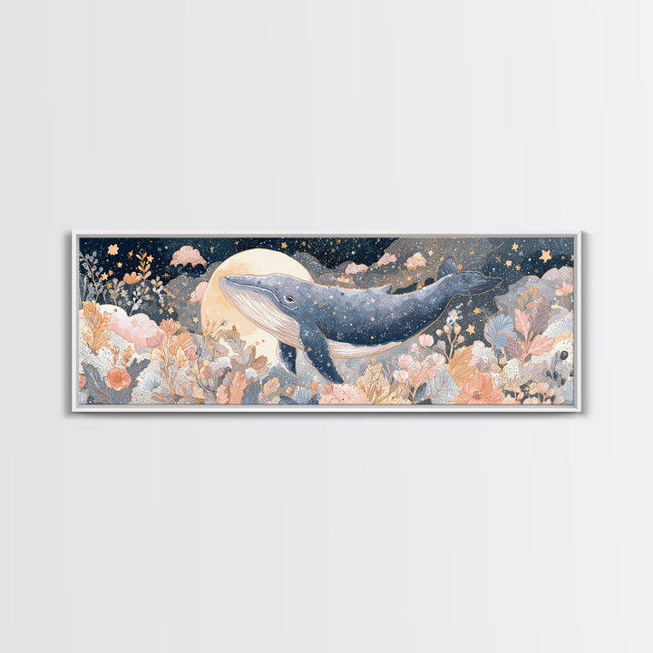 Whale and Tiny Stars Canvas Print, Nursery Art, Gallery Decor, Nursery Decor, Fine Art, Nursery, Wall Art, Wall Decor, NUR-3x1-96