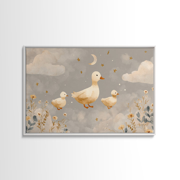 Ducklings Following a Mother Duck Framed Canvas Print, Nursery Art, Printable Art, Nursery Decor, Nursery, Watercolor Print, NUR-3x2-18
