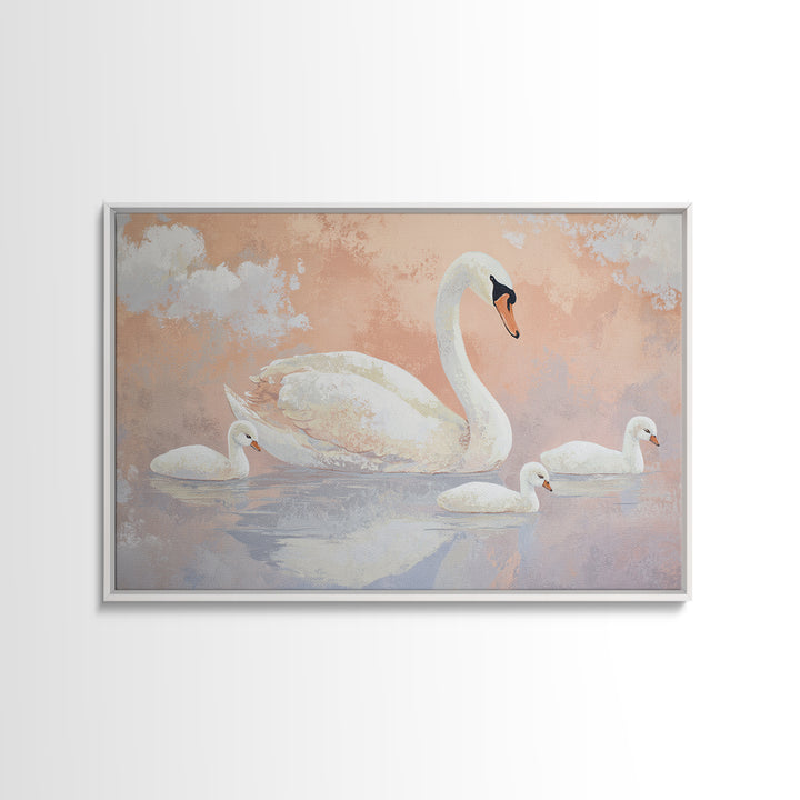 Swan and Cygnet Framed Canvas Print, Nursery Art, Wall Art Set of 3, Nursery Decor, Fine Art, Nursery, Dinosaur Wall Art, NUR-3x2-20