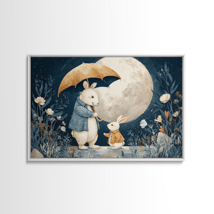 Bear and Rabbit Sharing Umbrella Canvas Print, Nursery Art, Digital Download Art, Nursery Decor, Nursery, Whimsical Wall Art, NUR-3x2-21