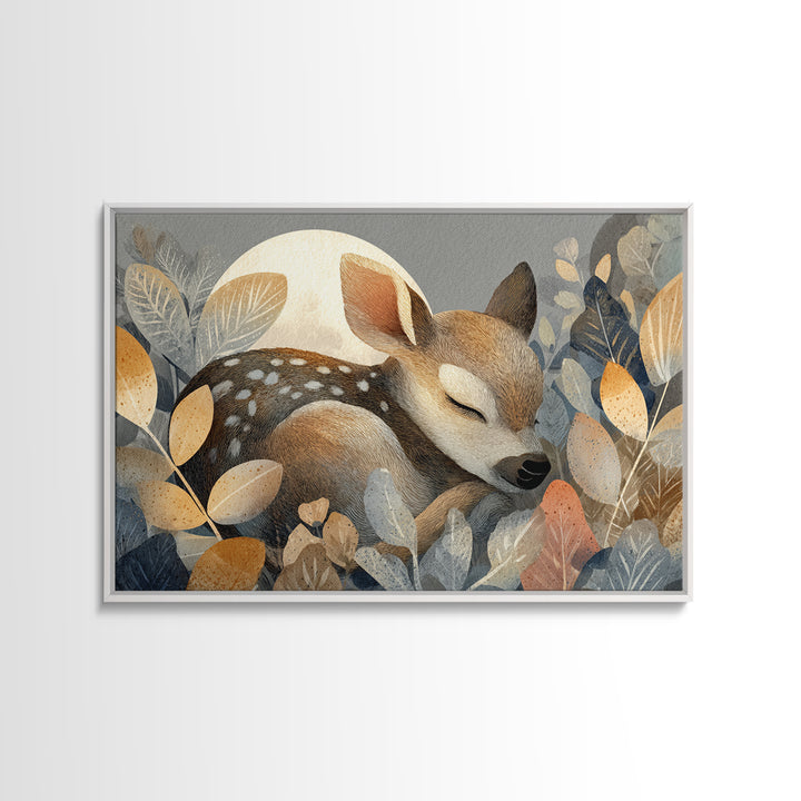 Deer Fawn Sleeping Framed Canvas Print, Nursery Art, Woodland Nursery, Nursery Decor, Fine Art, Nursery, Gallery Decor, NUR-3x2-27