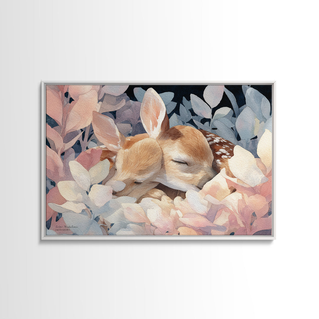 Deer Fawn Sleeping Canvas Print, Nursery Art, Playroom Decor, Nursery Decor, Nursery, Kids Room Wall Art, Dinosaur Wall Art, NUR-3x2-3