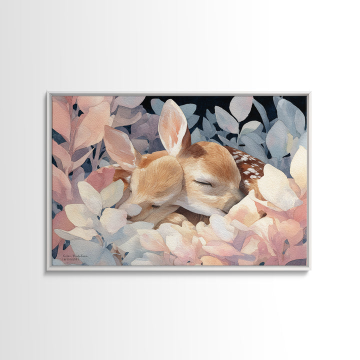 Deer Fawn Sleeping Canvas Print, Nursery Art, Playroom Decor, Nursery Decor, Nursery, Kids Room Wall Art, Dinosaur Wall Art, NUR-3x2-3