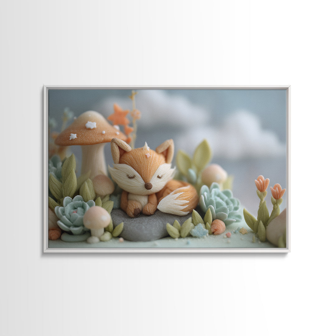 Woodland Fox Tucked Canvas Print, Nursery Art, Digital Download Art, Nursery Decor, Fine Art, Nursery, Whimsical Wall Art, NUR-3x2-32