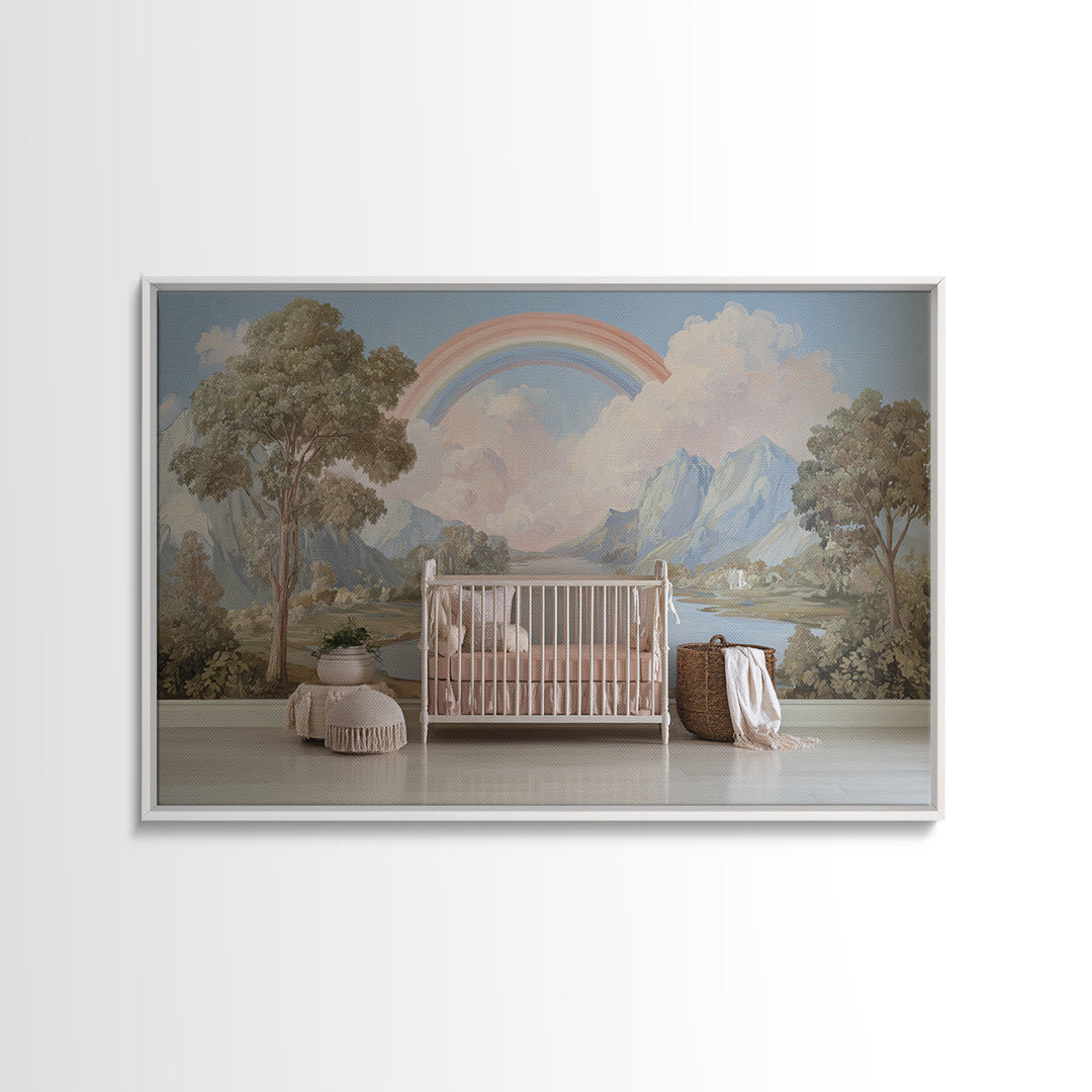Rainbow Arch with Muted Nursery Colors Framed Canvas Print, Nursery Art, Dinosaur Wall Art, Nursery Decor, Fine Art, Nursery, NUR-3x2-35