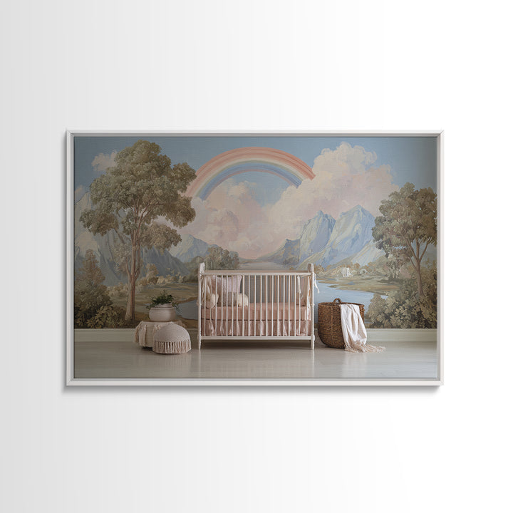 Rainbow Arch with Muted Nursery Colors Framed Canvas Print, Nursery Art, Dinosaur Wall Art, Nursery Decor, Fine Art, Nursery, NUR-3x2-35