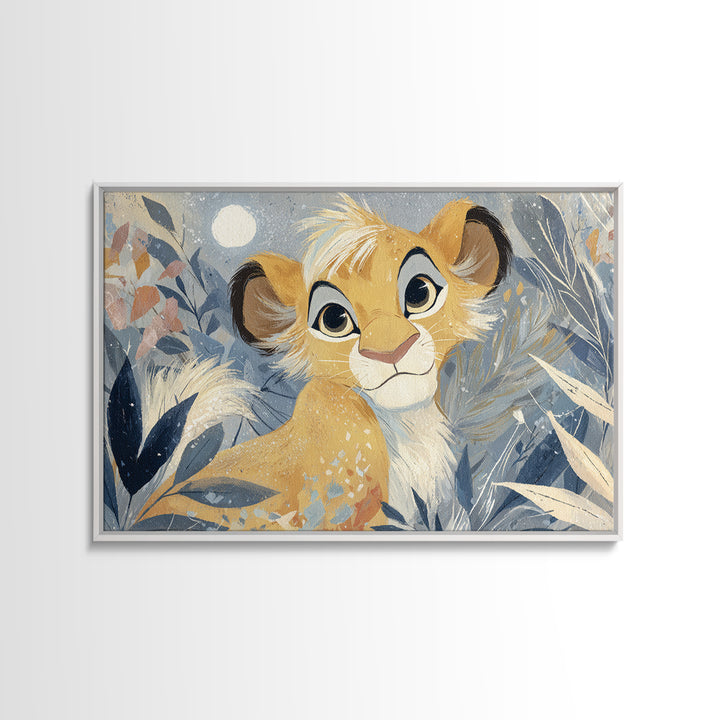 Lion Cub with Soft Golden Mane Canvas Print, Nursery Art, Playroom Wall Decor, Nursery Decor, Oil Painting, Nursery, NUR-3x2-37