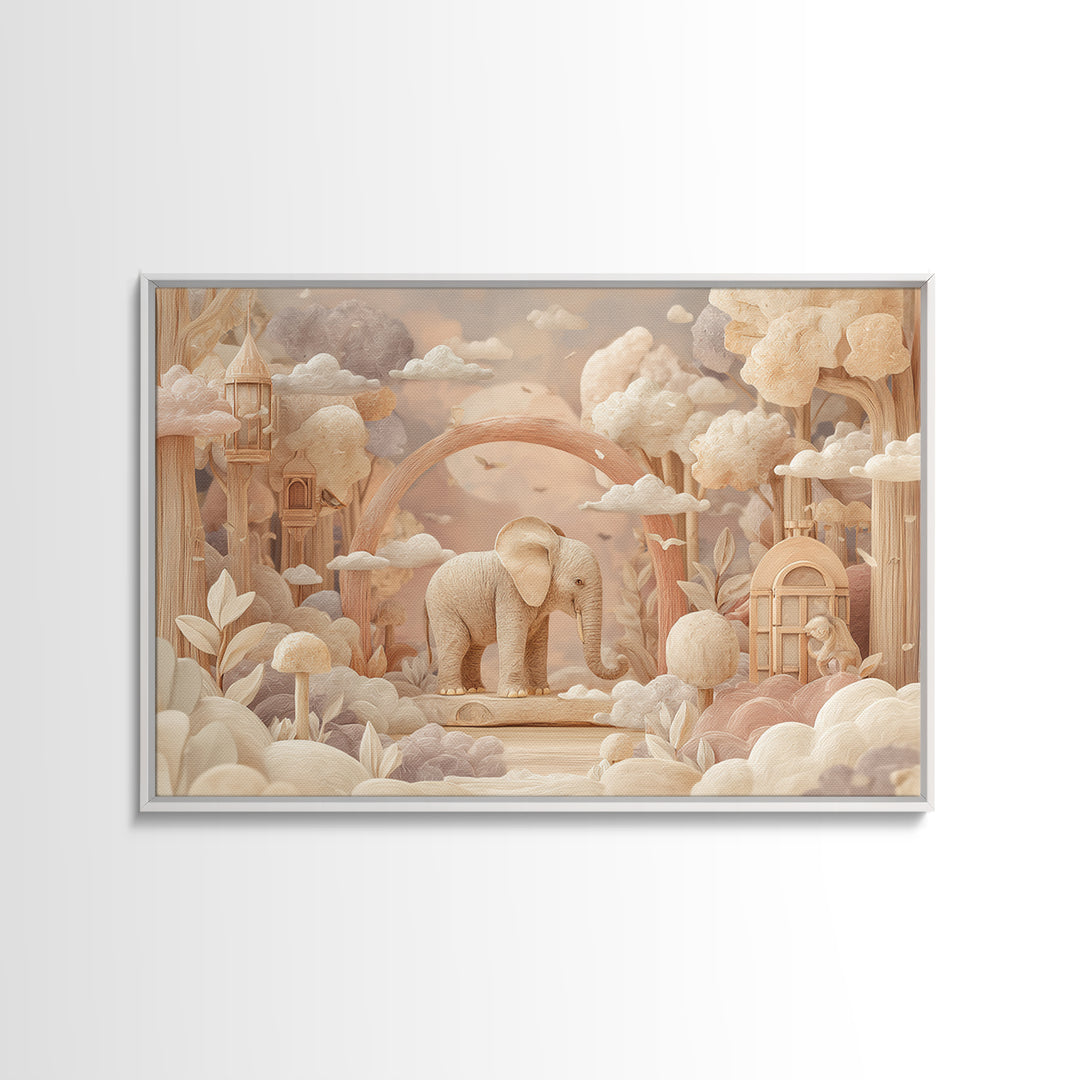 Animal Alphabet Scene Without Readable Letters Framed Canvas Print, Nursery Art, Gallery Decor, Nursery Decor, Nursery, NUR-3x2-39