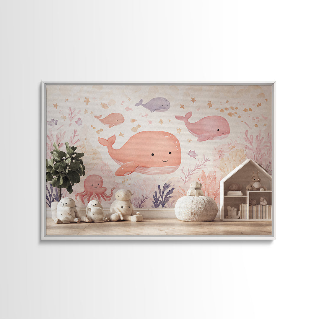 Friendly Ocean Creatures Canvas Print, Nursery Art, Wall Hangings, Nursery Decor, Fine Art, Nursery, Digital Download Art, NUR-3x2-4