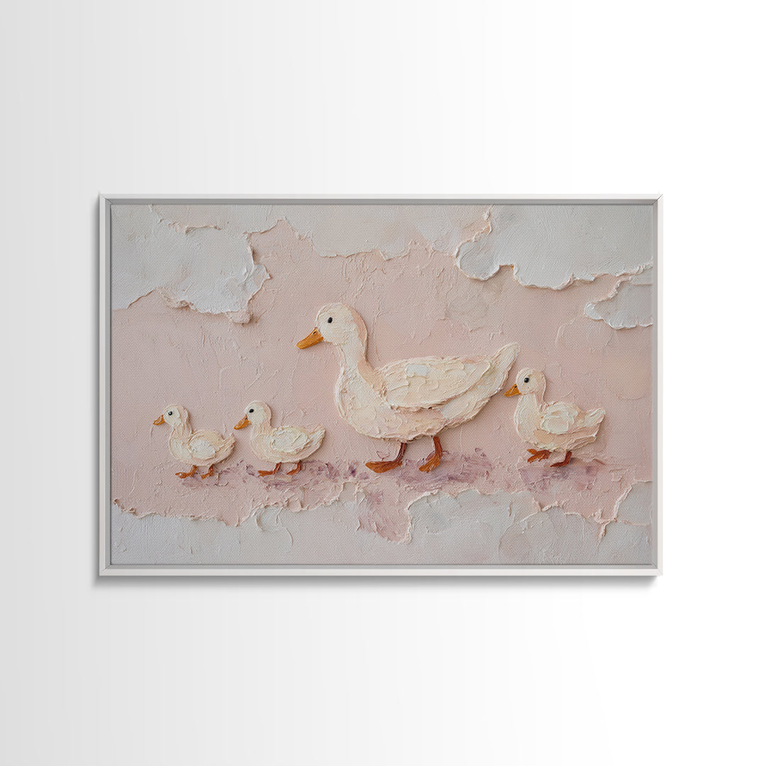 Ducklings Following a Mother Duck Canvas Print, Nursery Art, Playroom Decor, Nursery Decor, Oil Painting, Nursery, NUR-3x2-42