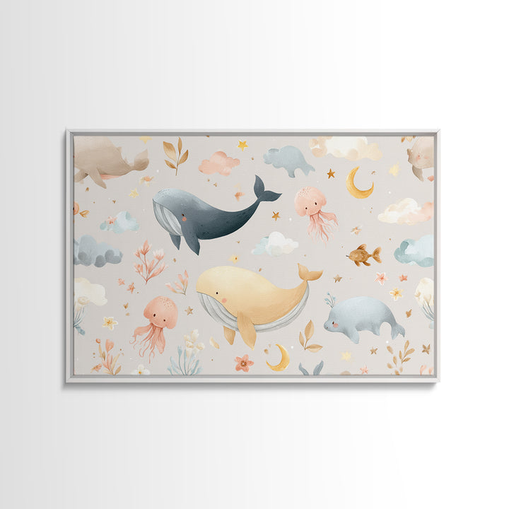 Friendly Ocean Creatures Canvas Print, Nursery Art, Butterfly Wall Art, Nursery Decor, Fine Art, Nursery, Woodland Nursery Art, NUR-3x2-52