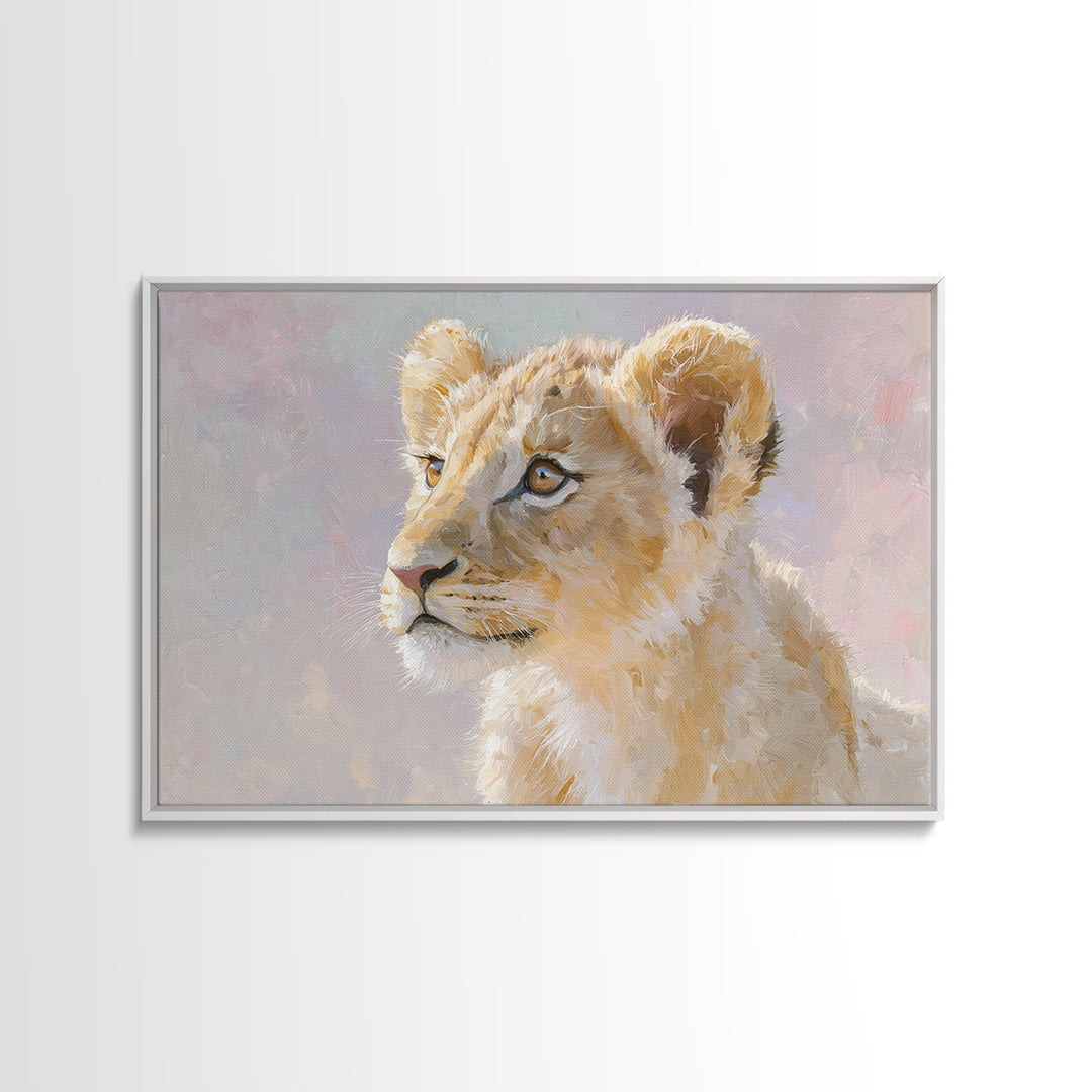 Lion Cub with Soft Golden Mane Canvas Print, Nursery Art, Playroom Wall Decor, Nursery Decor, Oil Painting, Nursery, NUR-3x2-61