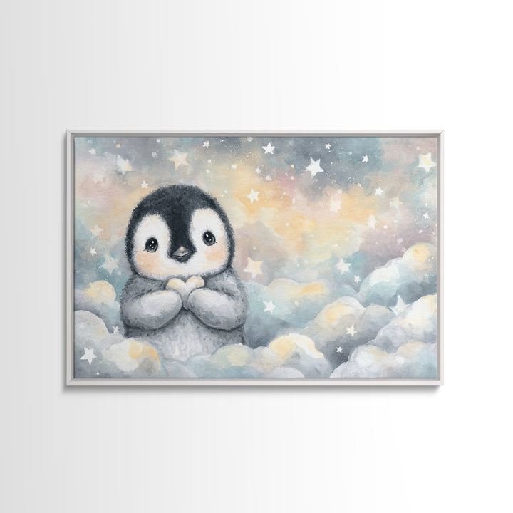 Penguin Holding a Little Heart Shape Canvas Print, Nursery Art, Nursery Prints, Nursery Decor, Abstract Art, Nursery, NUR-3x2-62