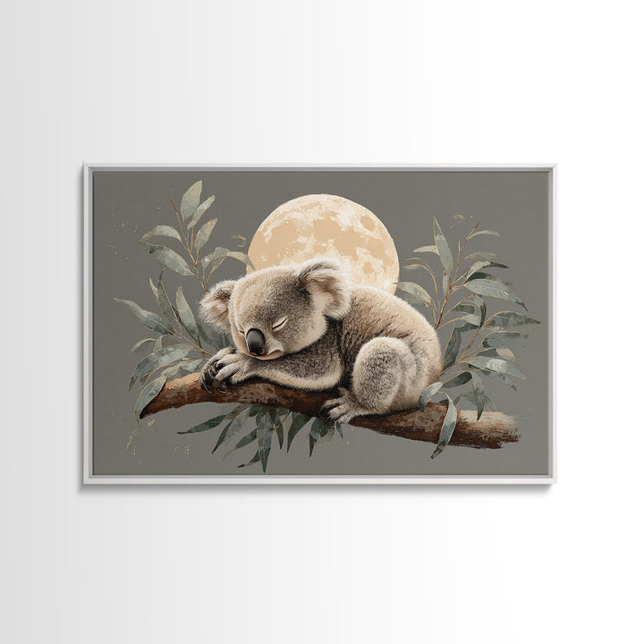 Sleeping Koala on Eucalyptus Branch Framed Canvas Print, Nursery Art, Baby Girl Nursery, Nursery Decor, Fine Art, Nursery, NUR-3x2-65