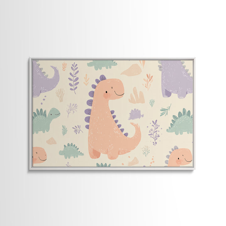 Tiny Dinosaur with Friendly Expression Canvas Print, Nursery Art, Textured Painting, Nursery Decor, Watercolor Art, Nursery, NUR-3x2-67