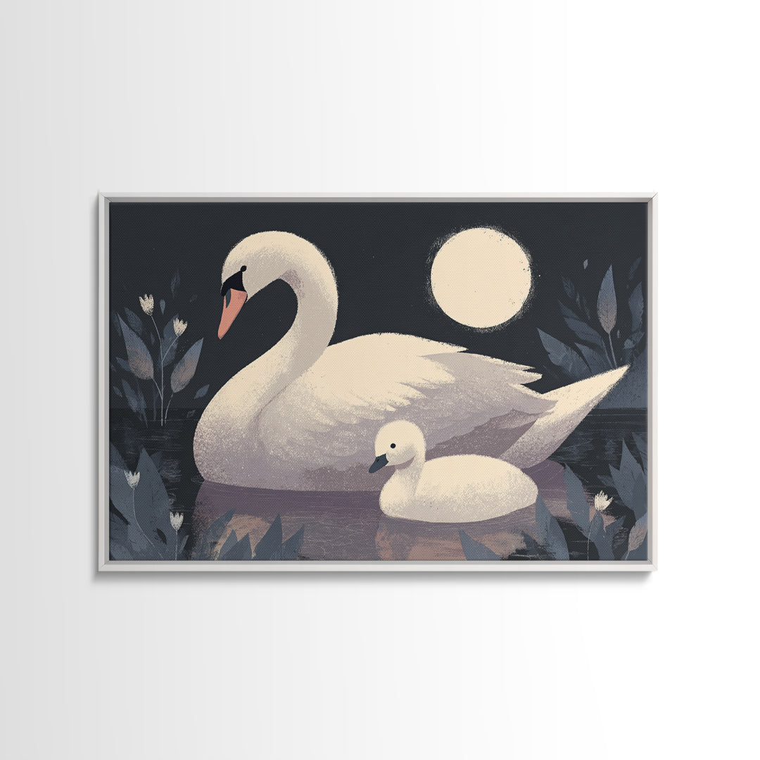 Swan and Cygnet Canvas Print, Nursery Art, Gallery Decor, Nursery Decor, Fine Art, Nursery, Wall Art, Wall Decor, Art Print, NUR-3x2-68