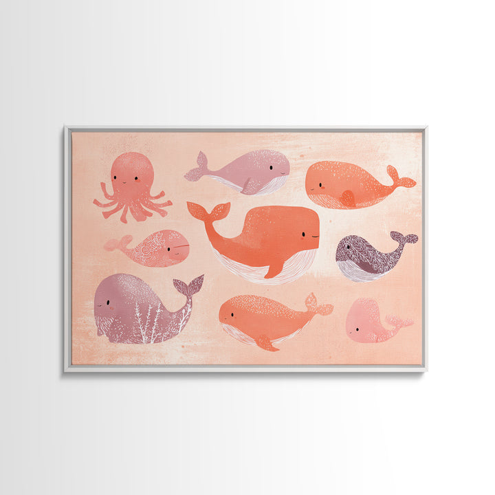 Friendly Ocean Creatures Canvas Print, Nursery Art, Kids Room Art, Nursery Decor, Fine Art, Nursery, Textured Painting, NUR-3x2-76