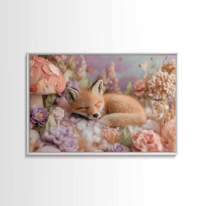 Woodland Fox Tucked Framed Canvas Print, Nursery Art, Fine Art Print, Nursery Decor, Watercolor Art, Nursery, Digital Art, NUR-3x2-80