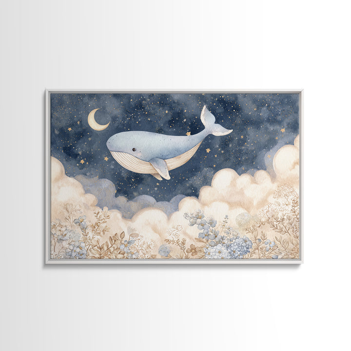 Whale and Tiny Stars Canvas Print, Nursery Art, Statement Artwork, Nursery Decor, Fine Art, Nursery, Printable Wall Art, NUR-3x2-84