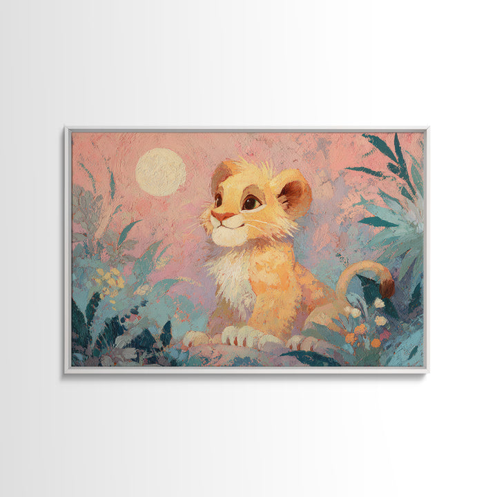 Lion Cub with Soft Golden Mane Framed Canvas Print, Nursery Art, Dinosaur Wall Art, Nursery Decor, Fine Art, Nursery, NUR-3x2-85