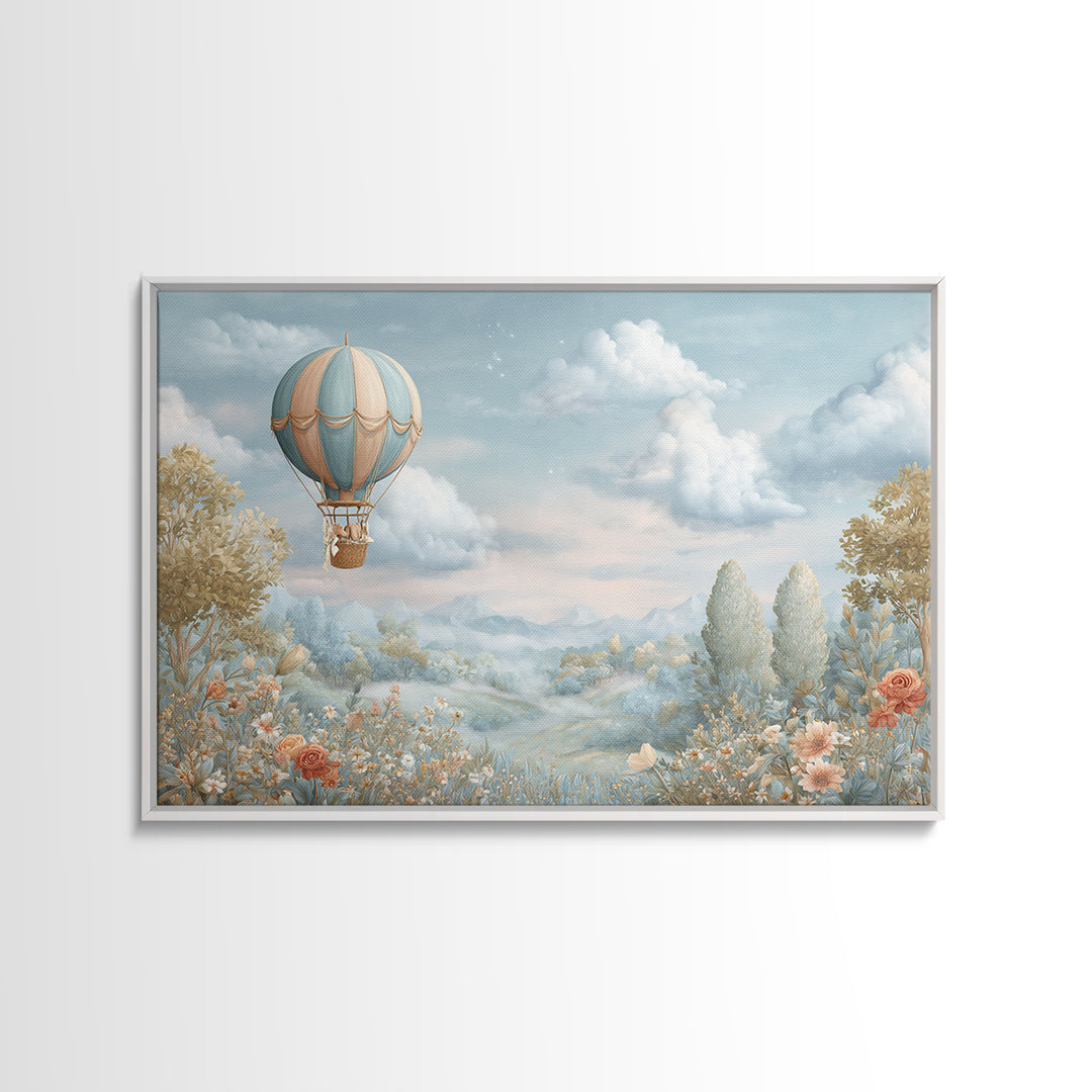 Floating Hot Air Balloon Canvas Print, Nursery Art, Boho Decor, Nursery Decor, Nursery, Wall Hangings, Nursery Wall Art, NUR-3x2-88