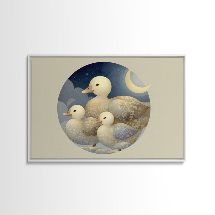 Ducklings Following a Mother Duck Framed Canvas Print, Nursery Art, Woodland Nursery, Nursery Decor, Fine Art, Nursery, NUR-3x2-90