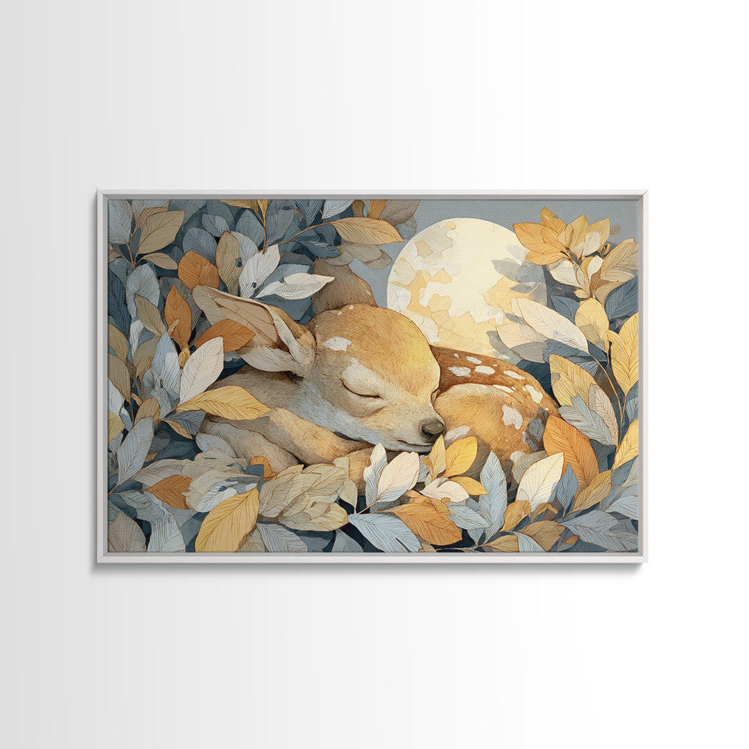 Deer Fawn Sleeping Framed Canvas Print, Nursery Art, Minimalist Decor, Nursery Decor, Fine Art, Nursery, Nursery Wall Decor, NUR-3x2-99
